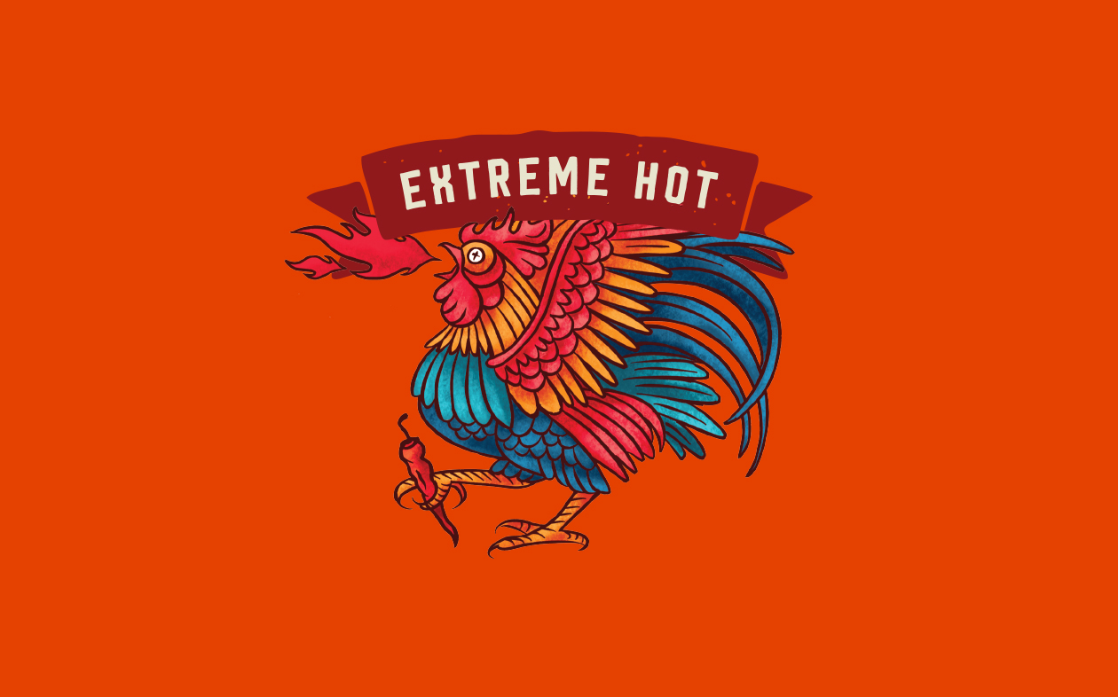 這款辣椒醬用噴火的公雞做為核心視覺(圖2)