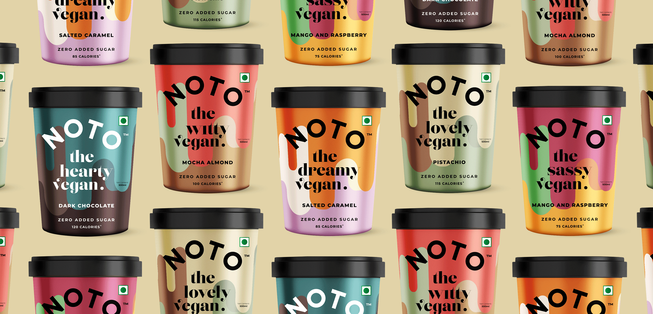 NOTO素食冰淇淋包裝設(shè)計采用大膽、明亮的色調(diào)吸人眼球(圖5)