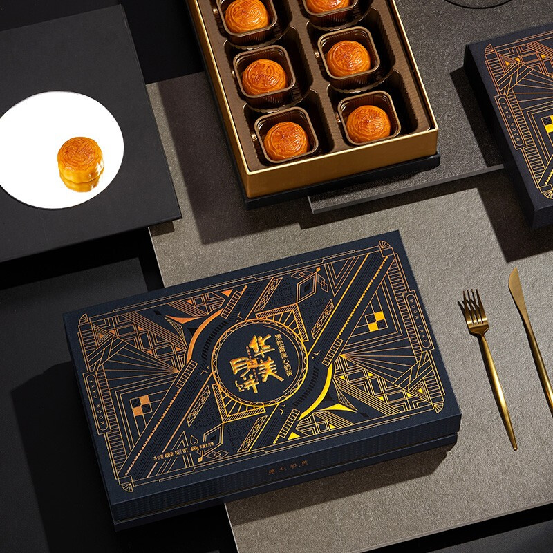 Huamei 華美 黑松露流心奶黃廣式月餅 400g 禮盒裝包裝禮盒產品包裝創意設計欣賞(圖4)