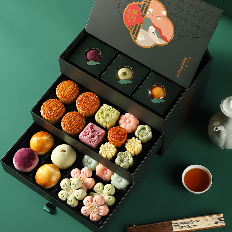 YOTIME 悠享時 窗欞映味 廣式月餅 24餅16味 1.102kg 三層禮盒裝包裝禮盒產品包裝創意設計欣賞(圖3)