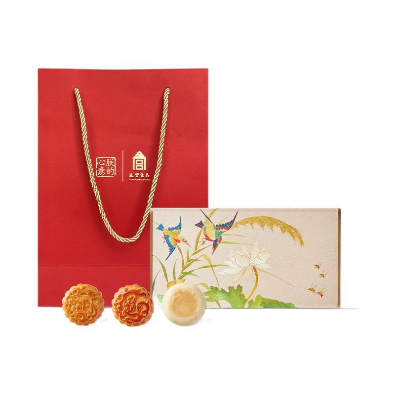 朕的心意 錦盒·舒和月餅禮盒 6餅3味 300g包裝禮盒產品包裝創意設計欣賞(圖1)