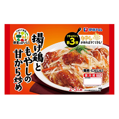 美味地將蔬菜從炸雞和豆芽的甜味中炒出來伊藤火腿烹飪品包裝設(shè)計(圖1)