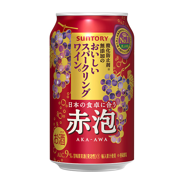 無抗氧化劑的美味火花葡萄酒。紅泡三得利食品飲料包裝設計(圖1)