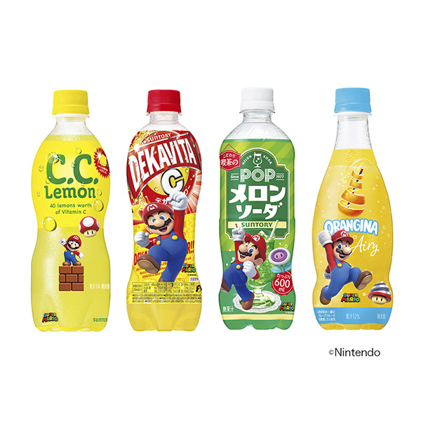 包裝設計欣賞C.C .檸檬／大卡比力／POP哈密瓜蘇打／歐蘭娜充氣瓶＜超級馬里奧力升單品瓶＞ (三得利食品國際) (圖1)